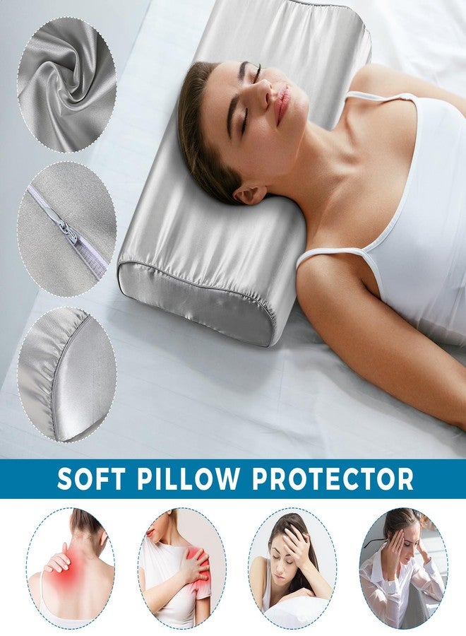 Breling 2 Pcs Silk Pillowcase for Memory Foam Neck Satin Pillow Case for Contoured Support Headrest Wave Shape Soft Smooth Headrest Cover (Light Gray) - Image 5